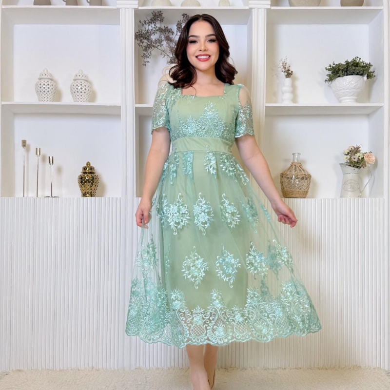 Vestido Tule Bordado 3D - Imagem 4