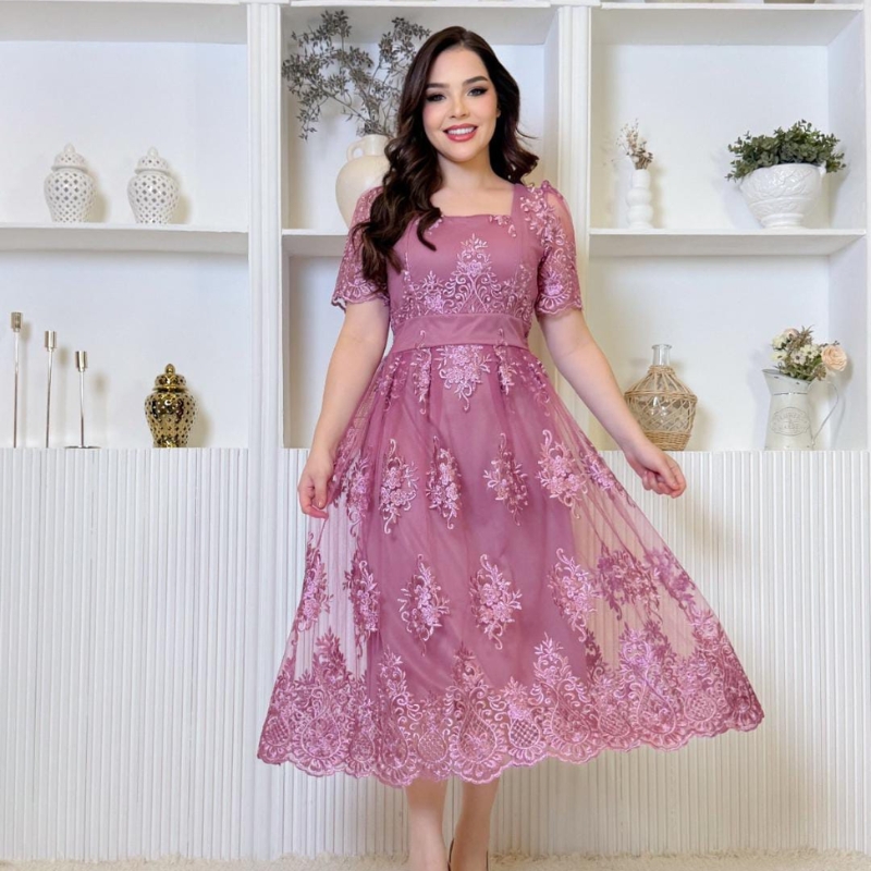 Vestido Tule Bordado 3D - Imagem 3