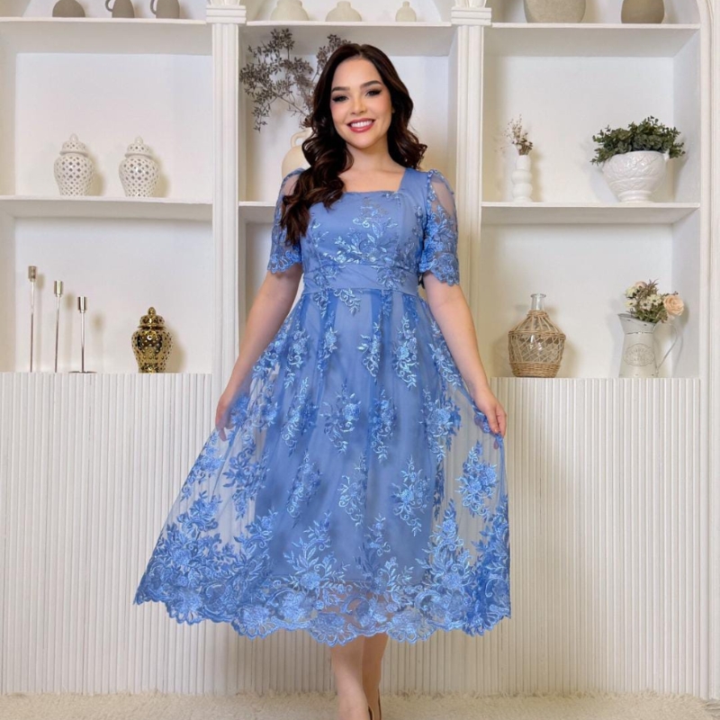 Vestido Tule Bordado 3D - Imagem 2