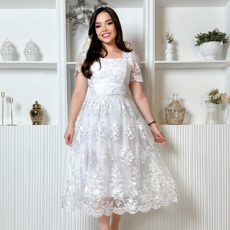 Vestido Tule Bordado 3D - Imagem 5